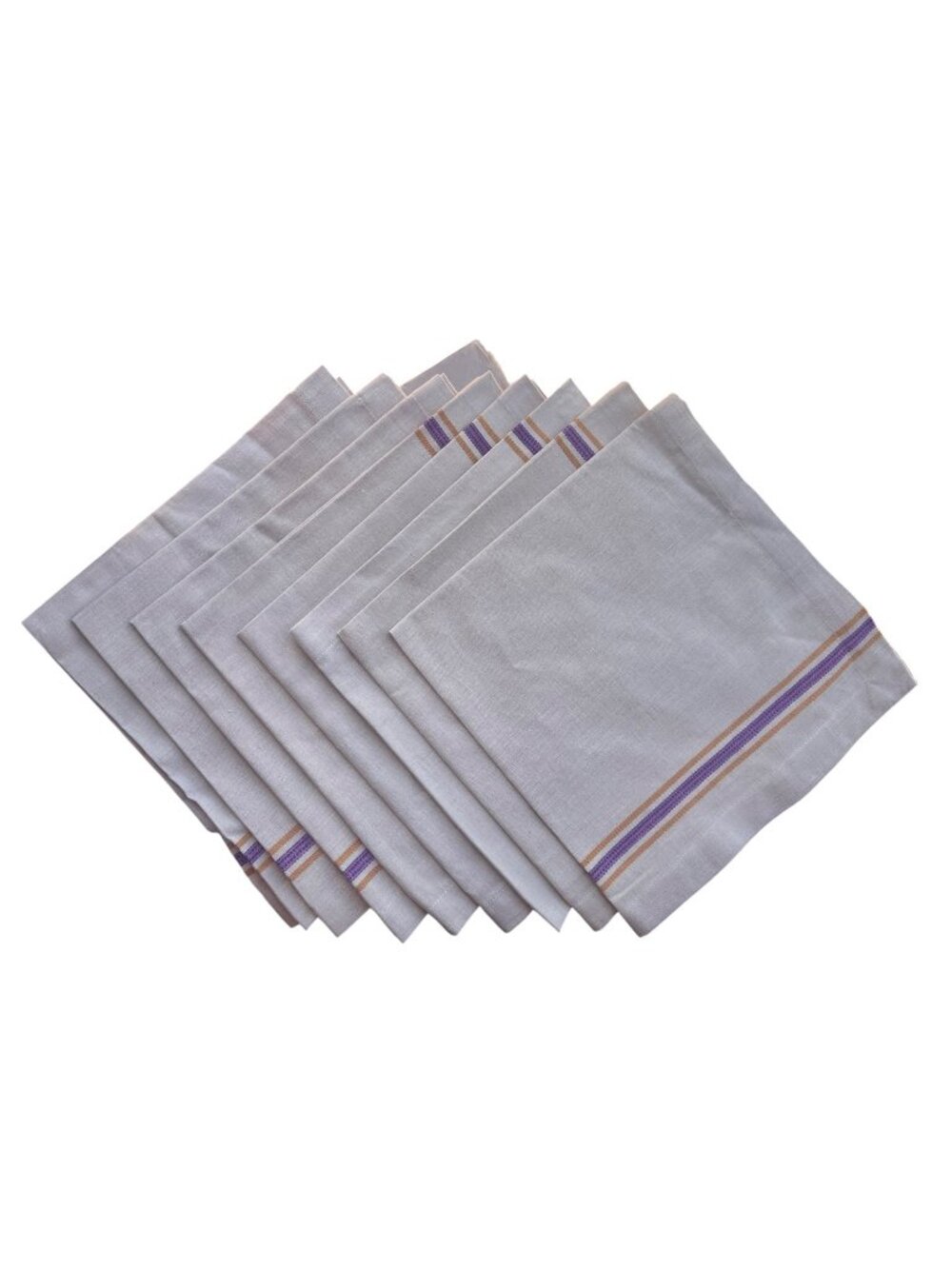 Crate & Barrel Riviera Napkin Set of 8  Beige Purple & Orange Stripes Cotton